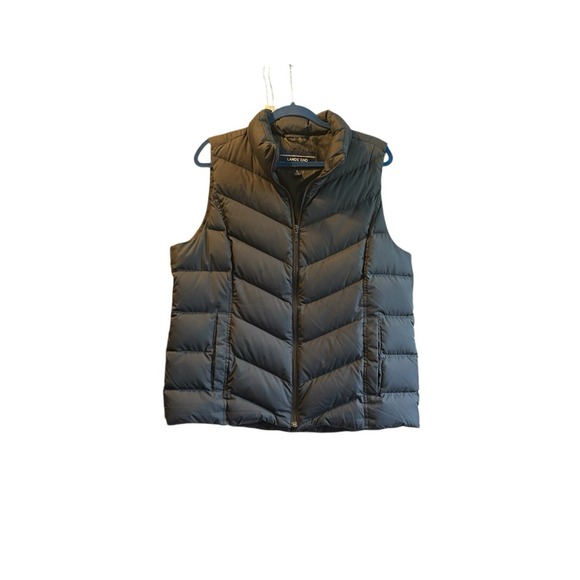 Lands' End Womens Vest Down Puffer Black Full Zip Size Large 14-16 Sleeveless - Picture 5 of 7